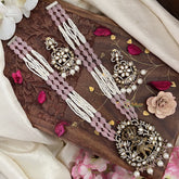 Layered Beaded Light Pink Victorian Diamond Short Neckpiece-Narthana Krishna-VV1216